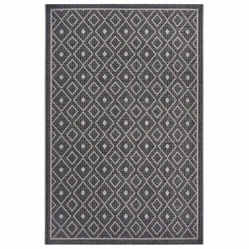 Tapis Exterieur 155 X 235 Cm, Gris, Beige, Kilim Géométrique Authentique, Pliable Et Résistant Lahal
