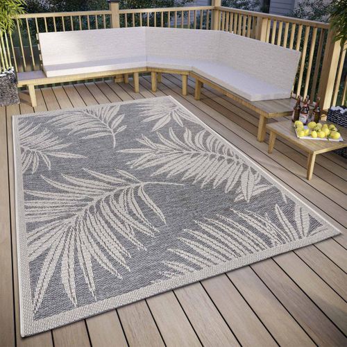 Tapis Exterieur 155 X 235 Cm Gris, Beige, Kilim Nature Floral, Paru, Design Durable