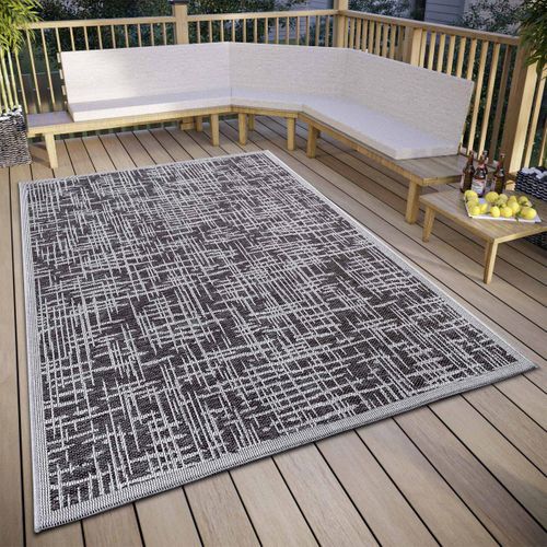 Tapis Exterieur 115 X 170 Cm Marron Et Beige, Kilim Géométrique Authentique, Telu
