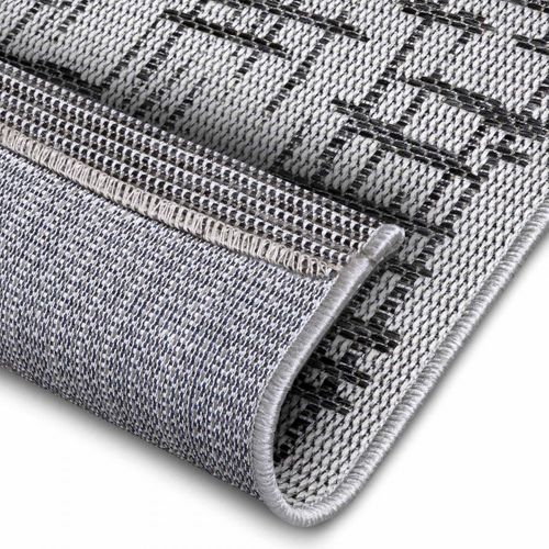 Tapis Exterieur 63 X 120 Cm Gris, Blanc, Kilim Géométrique, Telu, Résistant Et Facile D'entretien