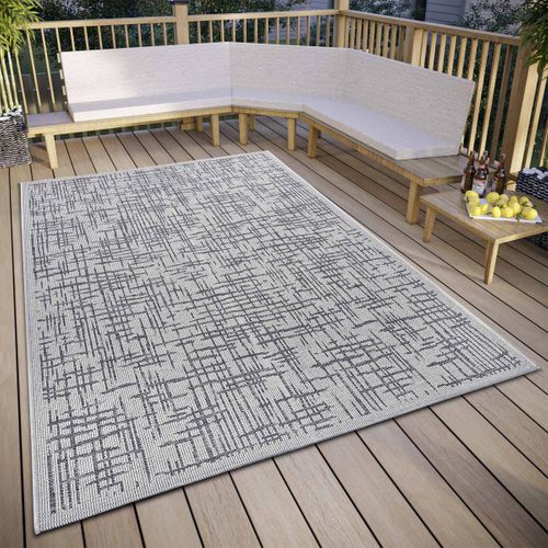 Tapis Exterieur 155 X 235 Cm, Géométrique, Gris Et Blanc, Kilim Authentique, Telu, Idéal Extérieur
