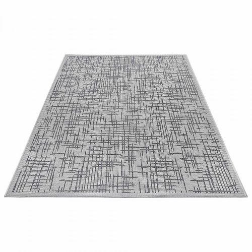 Tapis Exterieur 190 X 290 Cm Géométrique Kilim, Gris Et Blanc, Telu, Originalité Et Entretien Facile