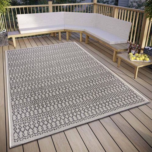 Tapis Exterieur 155 X 235 Cm Beige, Gris, Kilim Géométrique, Vanti, Idéal Terrasse