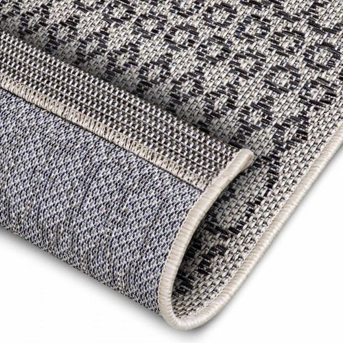 Tapis Exterieur 190 X 290 Cm, Kilim Géométrique, Beige, Gris, Idéal Terrasse Jardin, Vanti