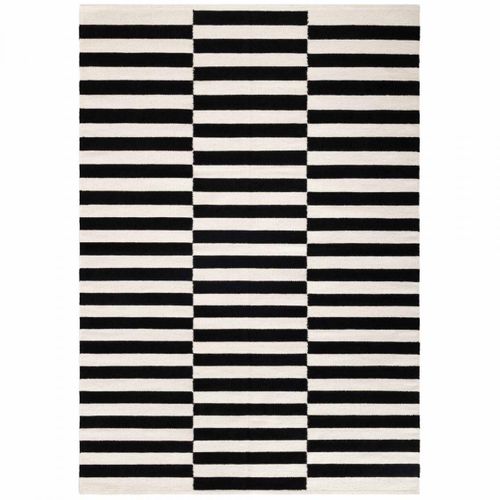 Tapis Kilim 80 X 150 Cm, Blanc, Noir, Laine Noble Tissée à La Main, Donna, Motif Géométrique