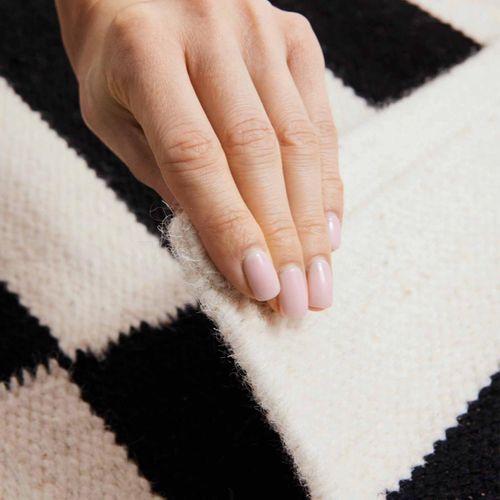 Tapis Kilim 80 X 150 Cm, Blanc, Noir, Laine Noble Tissée à La Main, Donna, Motif Géométrique