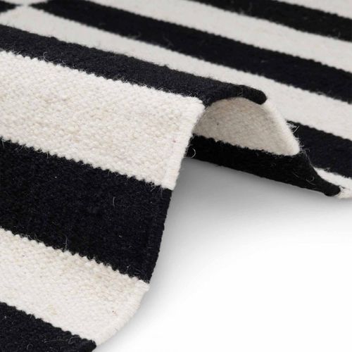 Tapis Kilim 120 X 180 Cm, Motif Géométrique Authentique, Blanc Et Noir, Laine Tissée Main