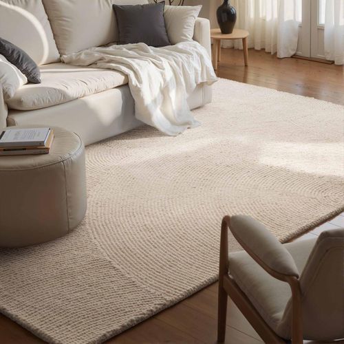 Tapis Chambre 80 X 150 Cm, Ecru, Laine Tissée à La Main, Eleni, Confort Chaleureux