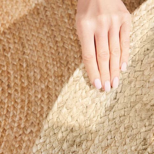 Tapis Rond 200 X 200-cm Beige, Écru, Forme Ronde, Jute Tissé à La Main, Jute K Chaleureux