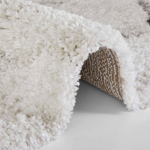 Tapis Shaggy 80 X 150 Cm, Blanc Et Gris, Motif Abstrait, Texture Moelleuse, Mayrin Chaleureux