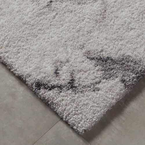 Tapis Shaggy 80 X 150 Cm, Blanc Et Gris, Motif Abstrait, Texture Moelleuse, Mayrin Chaleureux