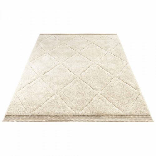 Tapis Berbère 80 X 150 Cm, Beige, Blanc, Motif Géométrique, Colin, Confort Intérieur Authentique