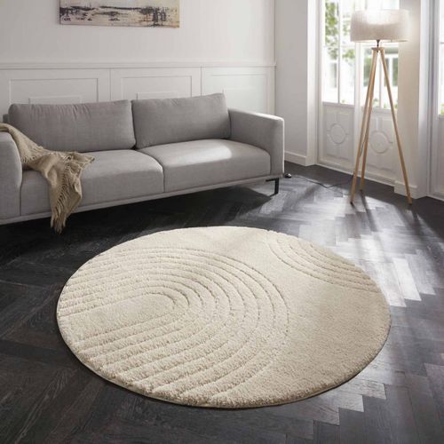Tapis Rond 160 X 160-cm, Ecru, Forme Ronde Élégante, Motif Rond Original, Fergus