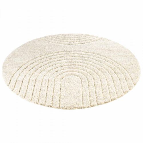 Tapis Rond 160 X 160-cm, Ecru, Forme Ronde Élégante, Motif Rond Original, Fergus