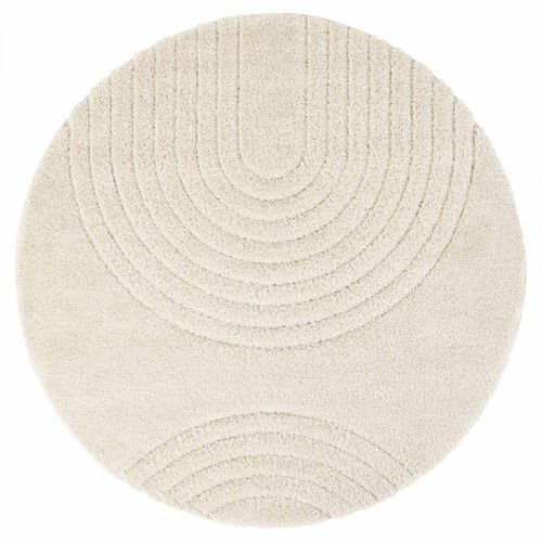 Tapis Rond 160 X 160-cm, Ecru, Forme Ronde Élégante, Motif Rond Original, Fergus