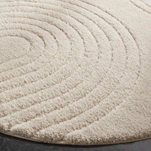 Tapis Rond 160 X 160-cm, Ecru, Forme Ronde Élégante, Motif Rond Original, Fergus