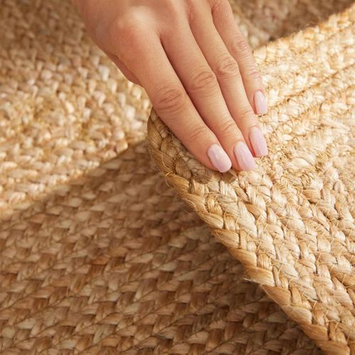 Tapis Entrée 60 X 90 Cm, Jute Tissée à La Main, Beige Raffiné, Motif Simple Authentique, Jute L