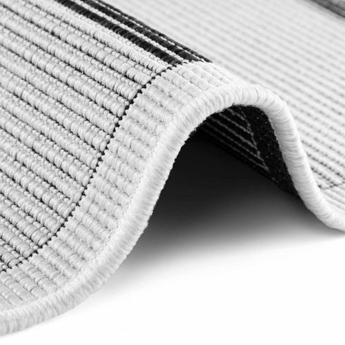 Tapis Exterieur 160 X 160-cm, Blanc, Noir, Forme Ronde Élégante, Géométrique Kilim, Sventi