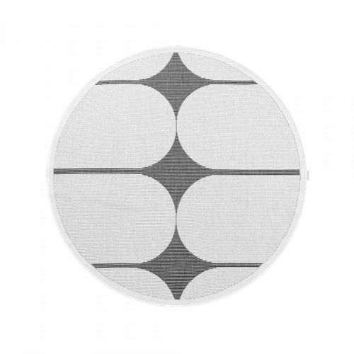 Tapis Exterieur 160 X 160-cm, Blanc, Noir, Forme Ronde Élégante, Géométrique Kilim, Sventi