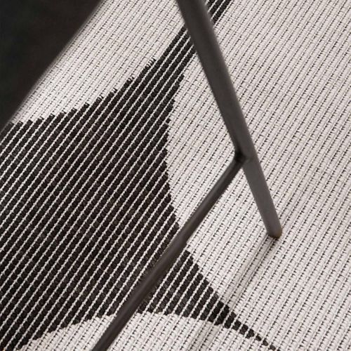 Tapis Exterieur 160 X 160-cm, Blanc, Noir, Forme Ronde Élégante, Géométrique Kilim, Sventi