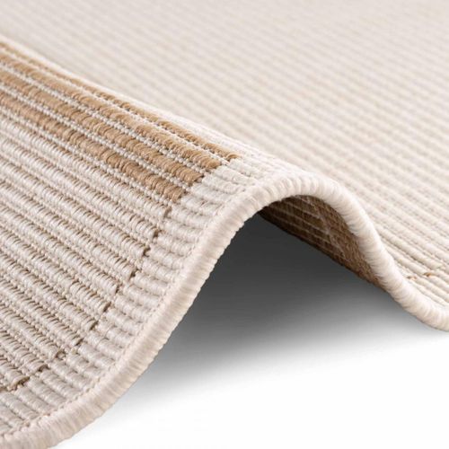 Tapis Exterieur 160 X 160-cm, Beige, Marron, Forme Rond, Kilim Géométrique, Idéal Terrasse