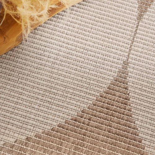 Tapis Exterieur 160 X 160-cm, Beige, Marron, Forme Rond, Kilim Géométrique, Idéal Terrasse