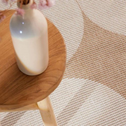 Tapis Exterieur 160 X 160-cm, Beige, Marron, Forme Rond, Kilim Géométrique, Idéal Terrasse