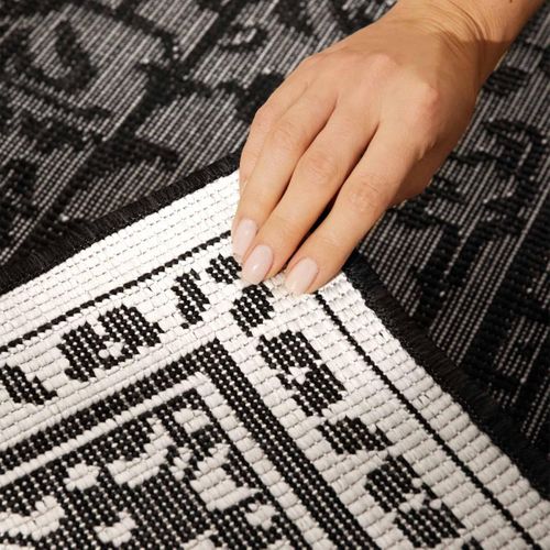 Tapis Exterieur 120 X 170 Cm, Gris, Noir, Motif Oriental Kilim, Aspect Authentique, Entretien Facile