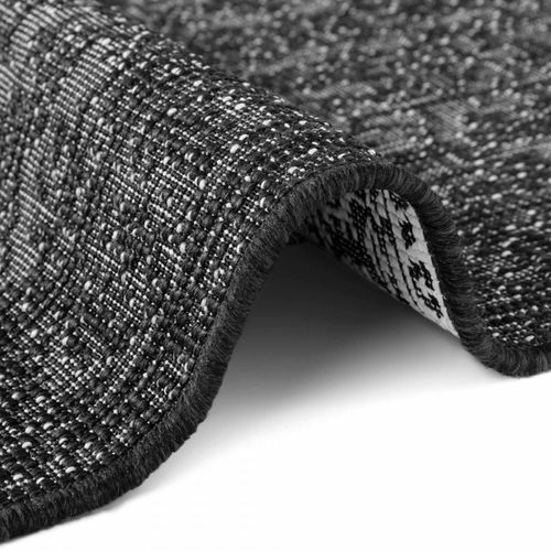 Tapis Exterieur 200 X 290 Cm, Motif Oriental, Gris Et Noir, Kilim Authentique, Norient