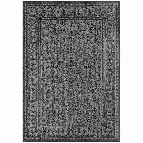 Tapis Exterieur 80 X 250 Cm, Gris, Noir, Kilim Oriental, Texture Plate Tissée, Idéal Terrasse