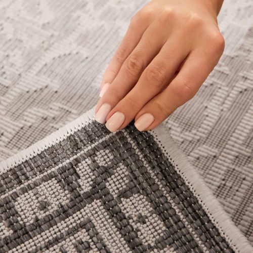 Tapis Exterieur 200 X 290 Cm, Oriental Kilim, Blanc, Gris, Structure Tissée Authentique, Norient