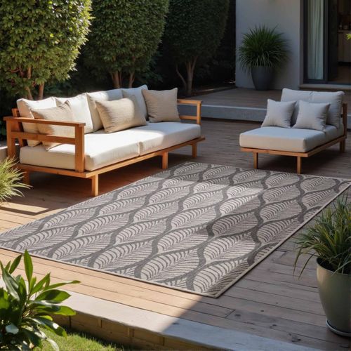 Tapis Exterieur 80 X 250 Cm Blanc Et Gris Nature Floral, Kilim Authentique, Design Original Dinav