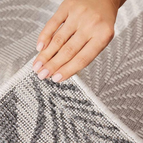 Tapis Exterieur 200 X 290 Cm Blanc, Gris, Kilim Nature Floral, Dinav, Parfait Pour Terrasse