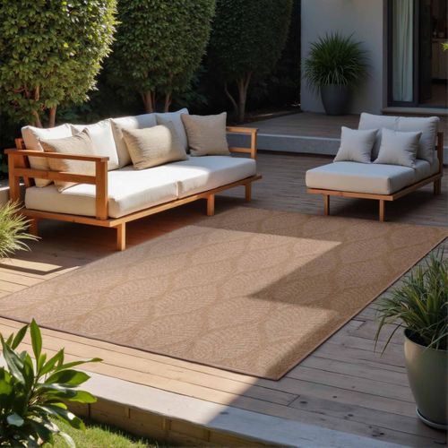 Tapis Exterieur 80 X 250 Cm Beige, Kilim Nature Floral, Dinav, Structure Tissée, Idéal Terrasse