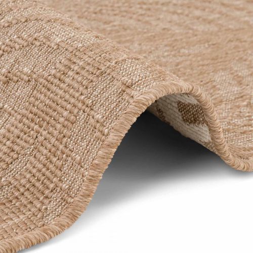 Tapis Exterieur 80 X 250 Cm Beige, Kilim Nature Floral, Dinav, Structure Tissée, Idéal Terrasse