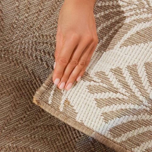 Tapis Exterieur 120 X 170 Cm Beige, Kilim Nature Floral, Structure Plate Authentique, Dinav
