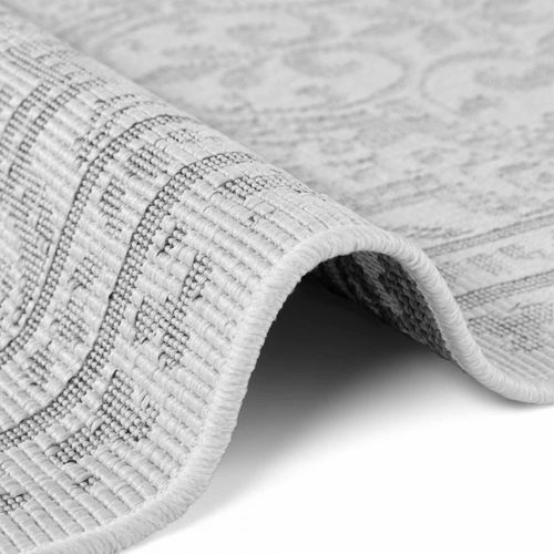 Tapis Exterieur 160 X 230 Cm, Blanc Et Gris, Kilim Oriental, Bolda, Idée Déco Terrasse