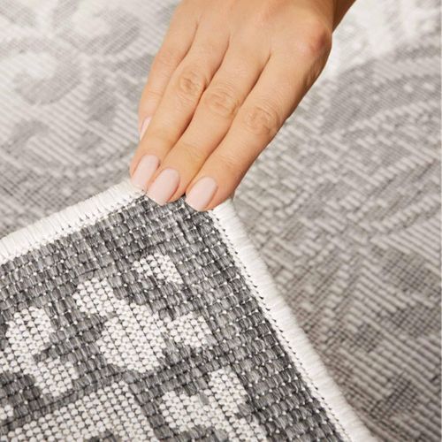 Tapis Exterieur 160 X 230 Cm, Blanc Et Gris, Kilim Oriental, Bolda, Idée Déco Terrasse