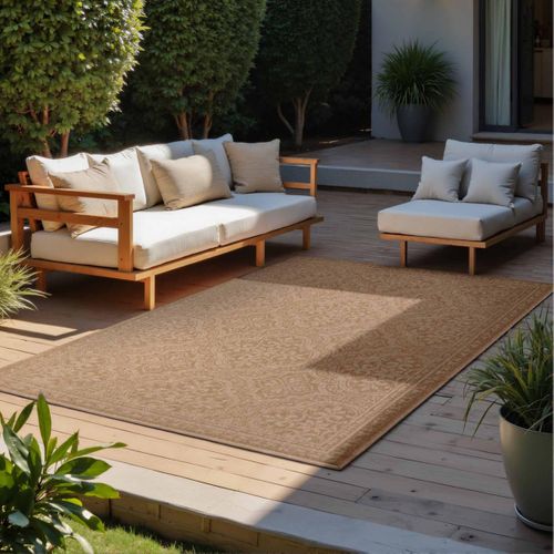 Tapis Exterieur 80 X 250 Cm Beige Kilim Motif Traditionnel, Design Authentique, Bolda Durable