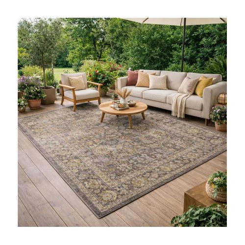 Tapis Exterieur 200 X 280 Cm, Kilim Oriental, Gris, Beige, Rose, Luxora, Facile D'entretien