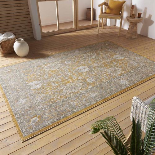 Tapis Exterieur 240 X 340 Cm, Motif Oriental, Couleurs Beige, Jaune, Gris, Kilim Résistant, Luxora
