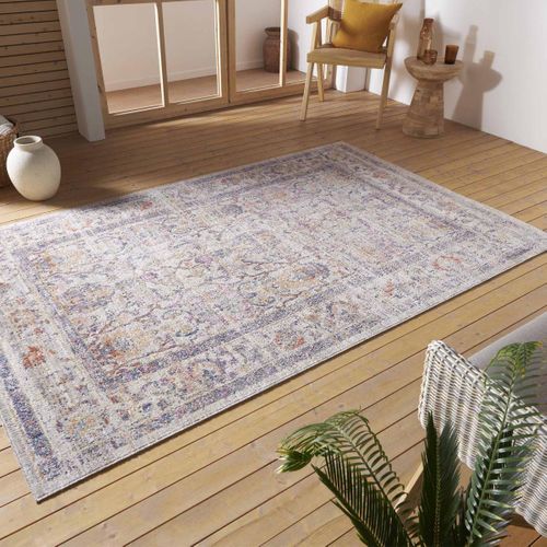Tapis Exterieur 120 X 170 Cm, Beige, Bleu, Orange, Kilim Oriental, Authentique Et Résistant, Luxora