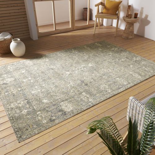 Tapis Exterieur 80 X 200 Cm, Beige, Gris, Marron, Kilim Oriental, Structure Tissée Authentique