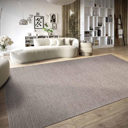 Tapis Kilim 190 X 280 Cm, Beige, Rose, Laine Noble Tissée Main, Faux Uni Kilim, Ambiance Chaleureuse