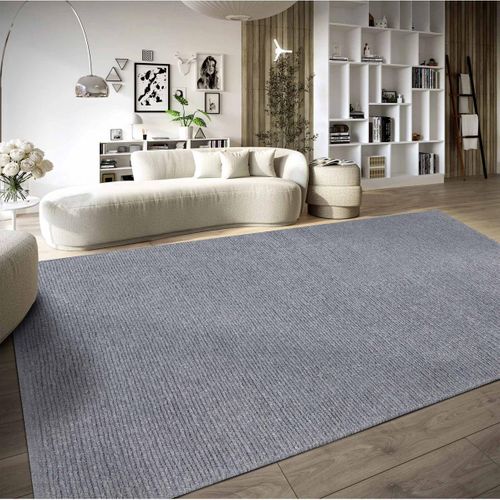 Tapis Kilim 60 X 90 Cm, Bleu, Gris, Laine Noble Tissée à La Main, Motif Faux Uni, Francois