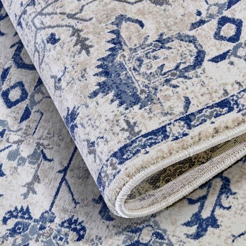 Tapis D'orient 80 X 240 Cm Motif Oriental, Bleu, Beige, Structure Plate, Idéal Pour Couloir