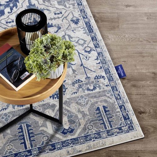 Tapis D'orient 160 X 235 Cm, Bleu Et Beige, Motif Oriental Authentique, Emmanuel, Confort Durable