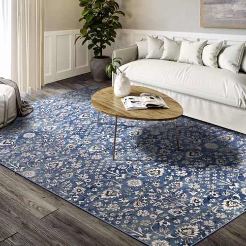 Tapis Salon 120x170cm Crème, Bleu Ernest