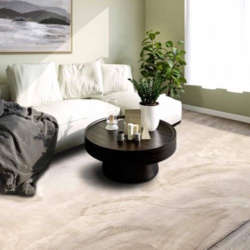 Tapis Rond 160x160 Cm Rond Polyester Gris Clair Leon