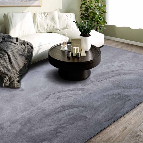 Tapis Chambre 120 X 170 Cm, Bleu, Gris, Uni, Poils Ras, Tissé Solide, Confortable, Leon